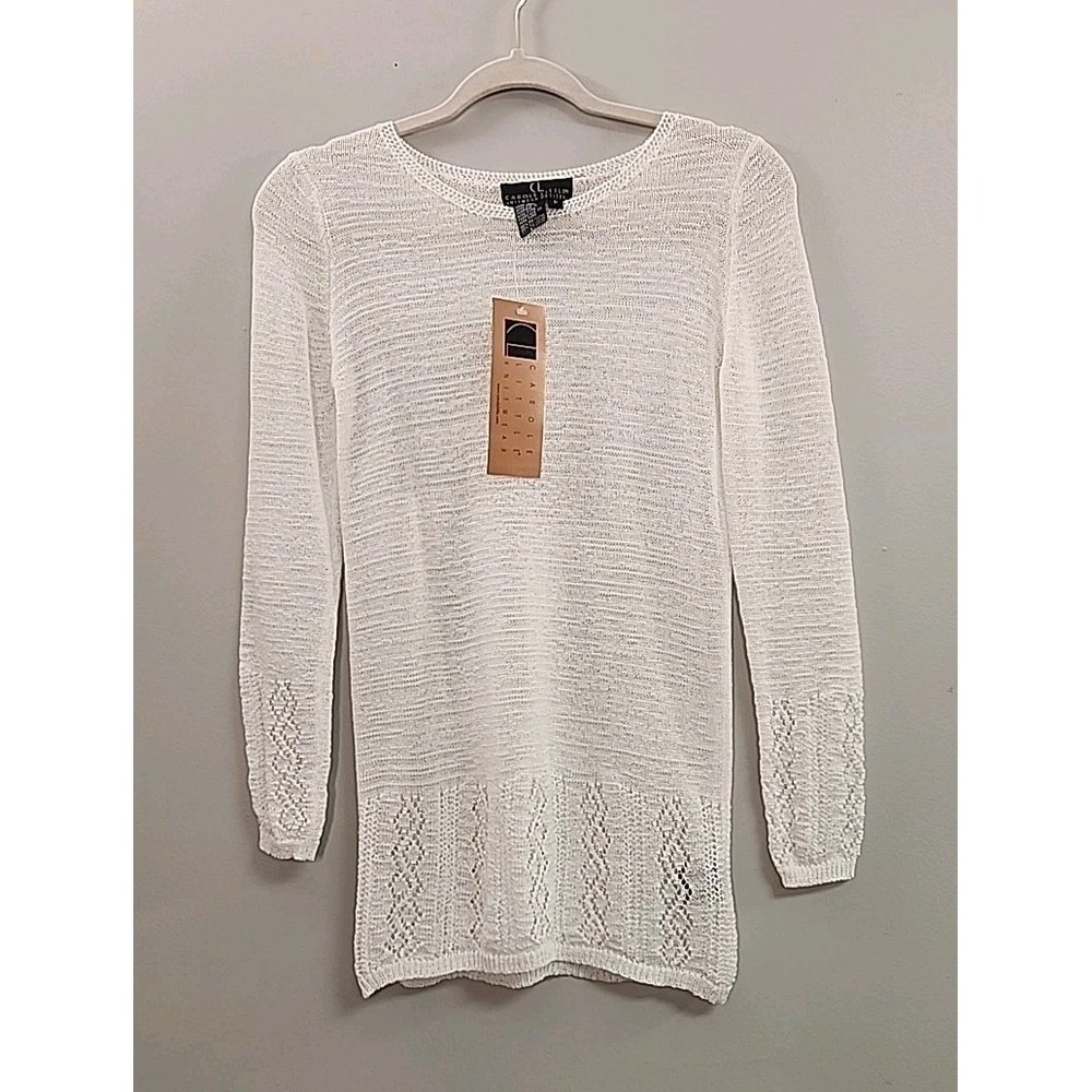 Carole Little Womens S Long Sleeve Knit Top Boho Peasant Classic Minimalist NWT